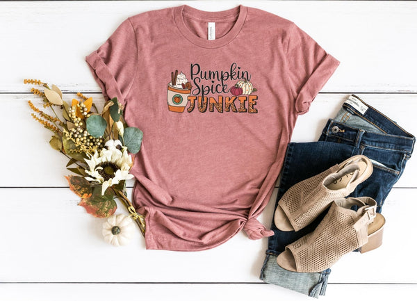 T-Shirt-Pumpkin Spice Junkie T-Shirt-S-Heather Mauve-Jack N Roy
