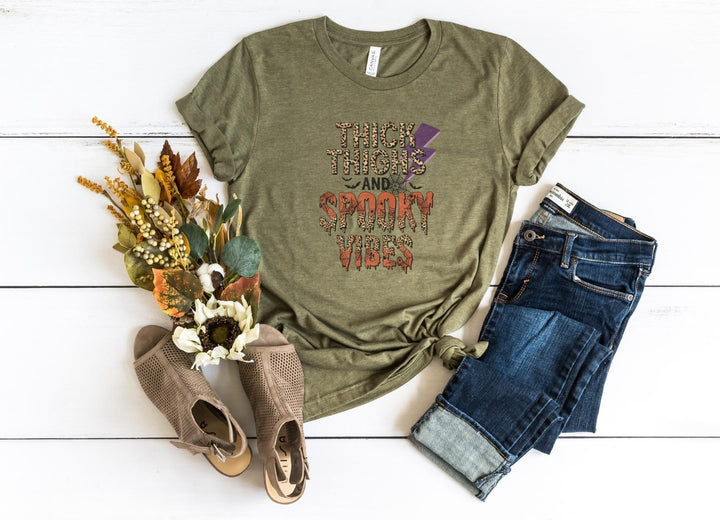 Shirts & Tops-Thick Thighs & Spooky Vibes T-Shirt-S-Heather Olive-Jack N Roy