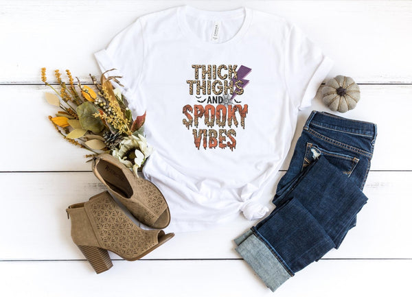 T-Shirt-Thick Thighs & Spooky Vibes T-Shirt-S-White-Jack N Roy