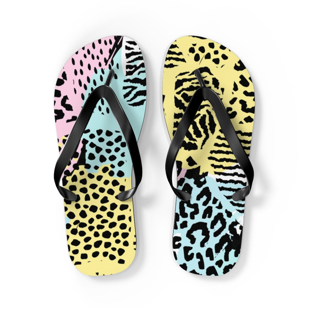 Shoes-Abstract Animal Print Flip Flops-L-Black-Jack N Roy