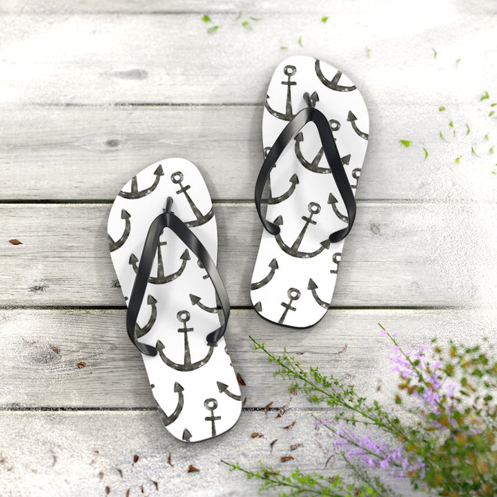 Shoes-Anchor Pattern Flip Flops-Jack N Roy