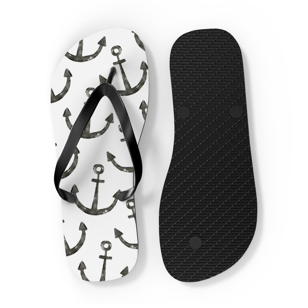 Shoes-Anchor Pattern Flip Flops-Jack N Roy