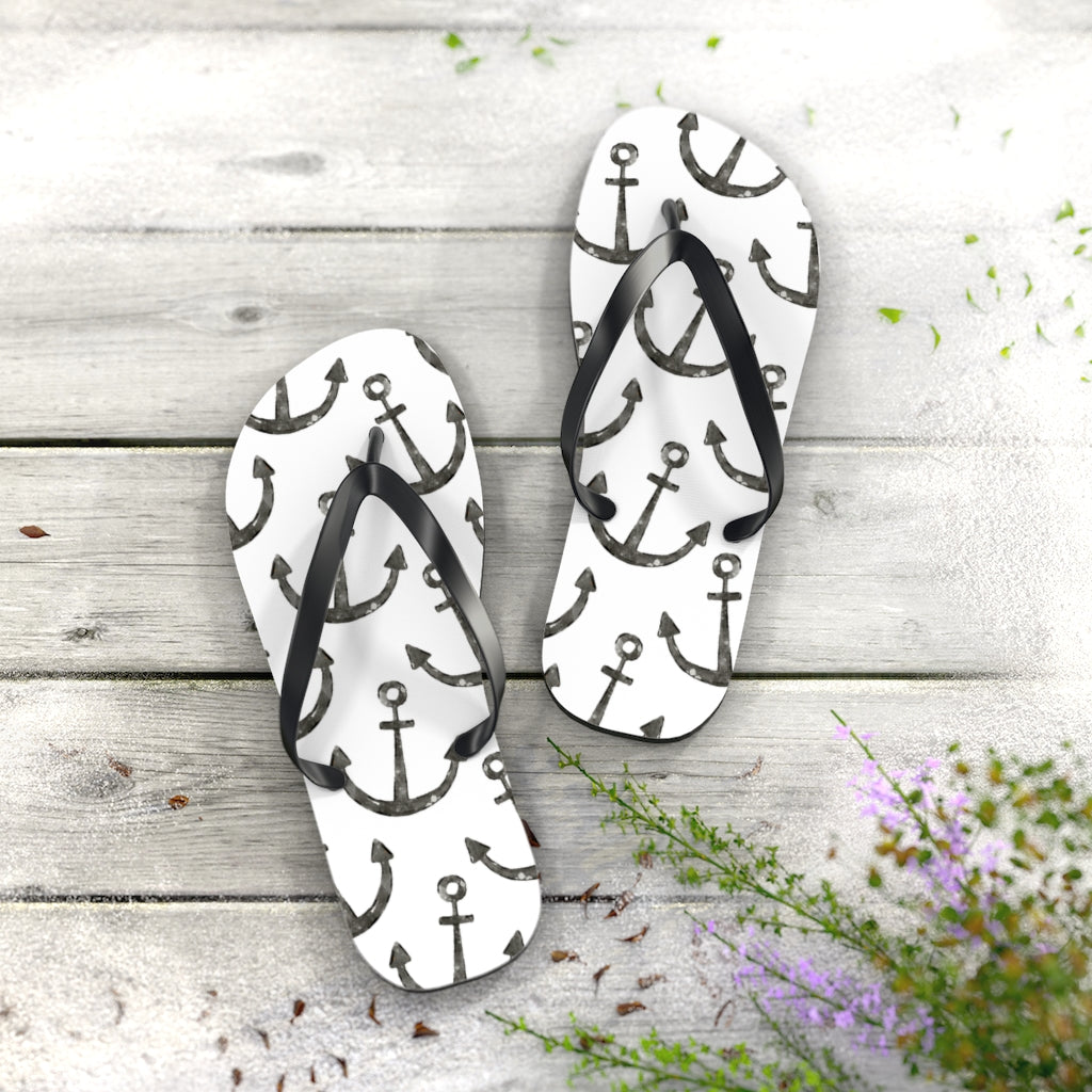 Shoes-Anchor Pattern Flip Flops-Jack N Roy