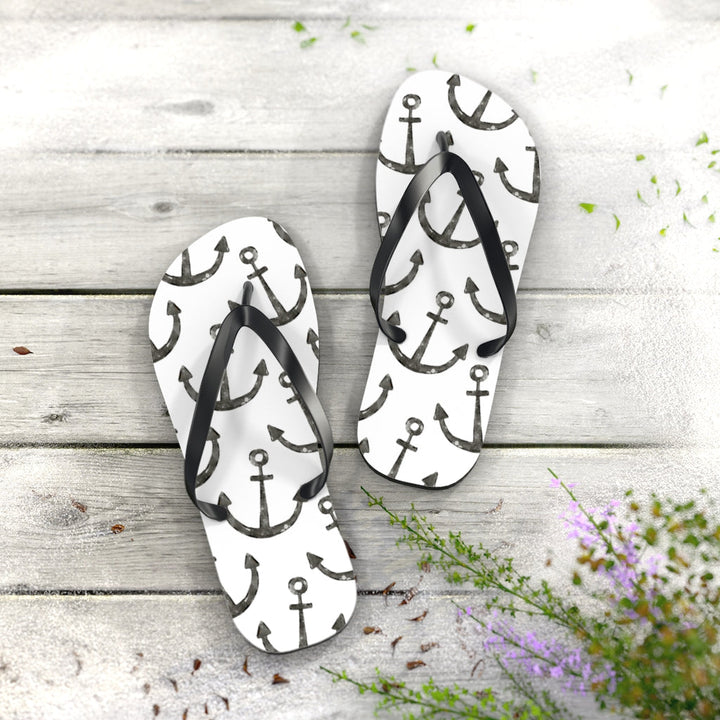 Shoes-Anchor Pattern Flip Flops-Jack N Roy