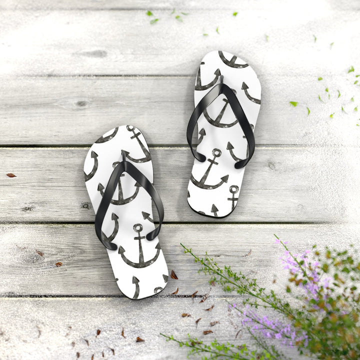 Shoes-Anchor Pattern Flip Flops-Jack N Roy