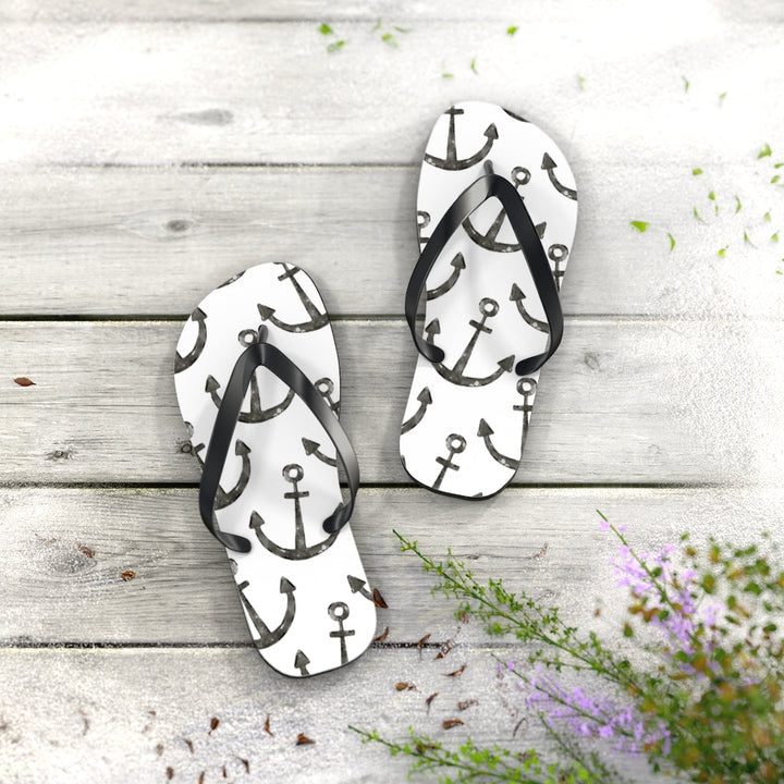 Shoes-Anchor Pattern Flip Flops-Jack N Roy