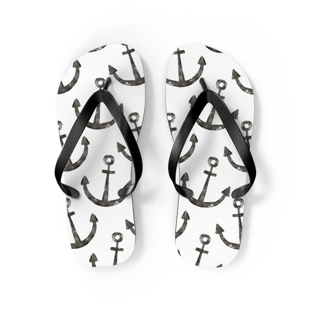 Shoes-Anchor Pattern Flip Flops-M-Jack N Roy