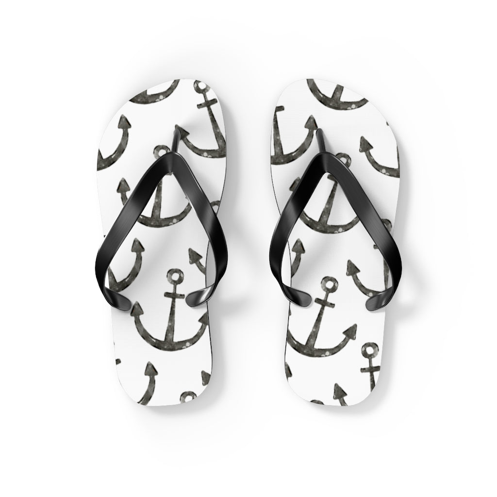 Shoes-Anchor Pattern Flip Flops-S-Jack N Roy