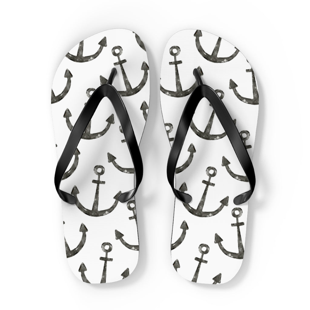 Shoes-Anchor Pattern Flip Flops-XL-Jack N Roy