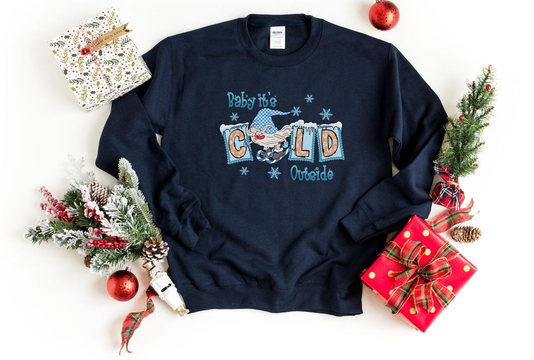 Sweatshirts-Baby It's Cold Outside Gnome Sweatshirt-S-Navy-Jack N Roy