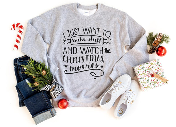 Sweatshirt-Bake Stuff & Watch Christmas Movies Sweatshirt-S-Sport Grey-Jack N Roy
