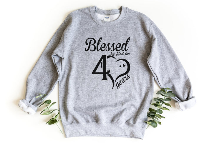 Sweatshirts-Blessed For 40 Years Sweatshirt-S-Sport Grey-Jack N Roy