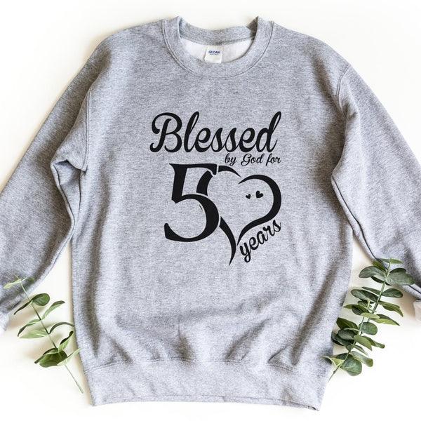 Sweatshirt-Blessed For 50 Years Sweatshirt-S-Sport Grey-Jack N Roy