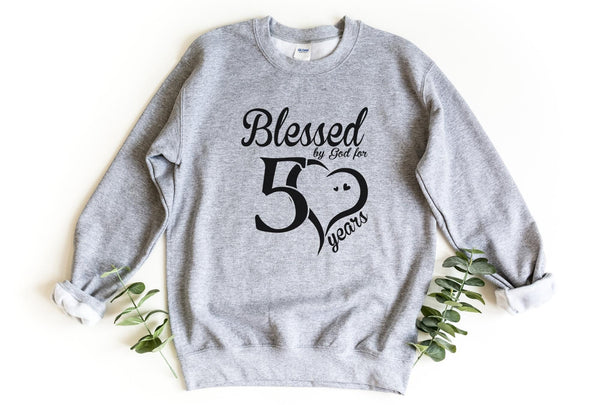 Sweatshirt-Blessed For 50 Years Sweatshirt-S-Sport Grey-Jack N Roy