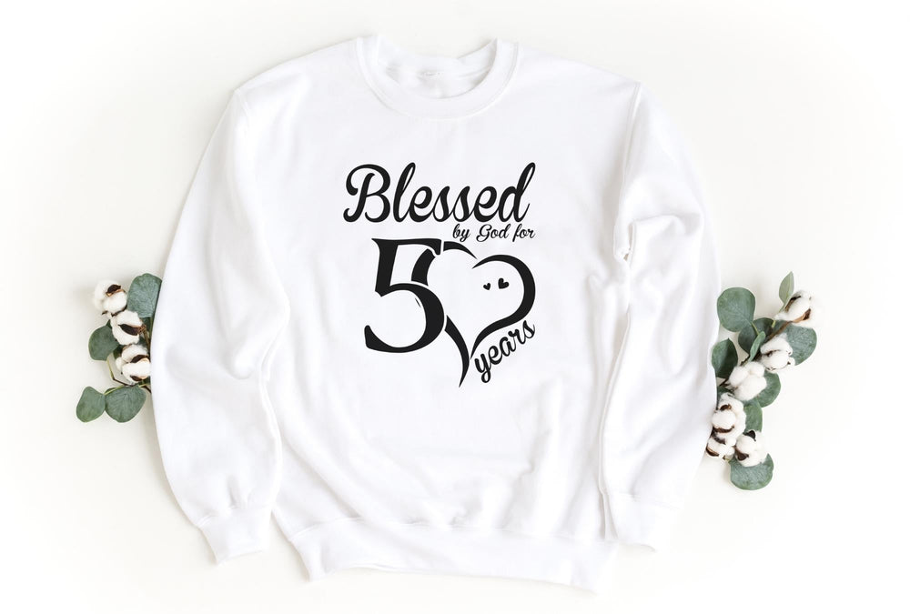 Sweatshirts-Blessed For 50 Years Sweatshirt-S-White-Jack N Roy