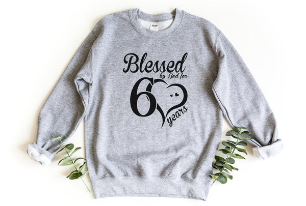 Sweatshirt-Blessed For 60 Years Sweatshirt-S-Sport Grey-Jack N Roy