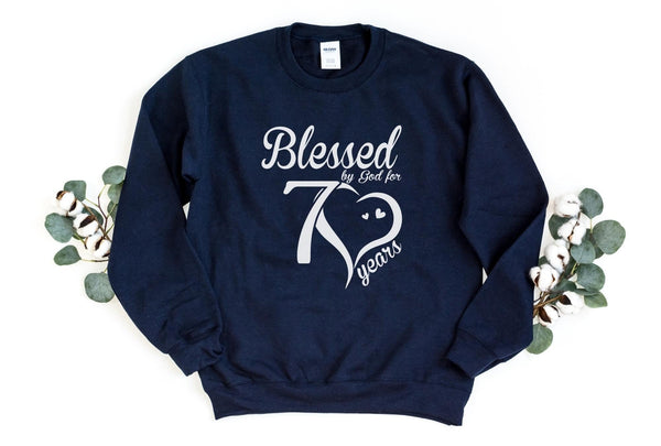 Sweatshirt-Blessed For 70 Years Sweatshirt-S-Navy-Jack N Roy