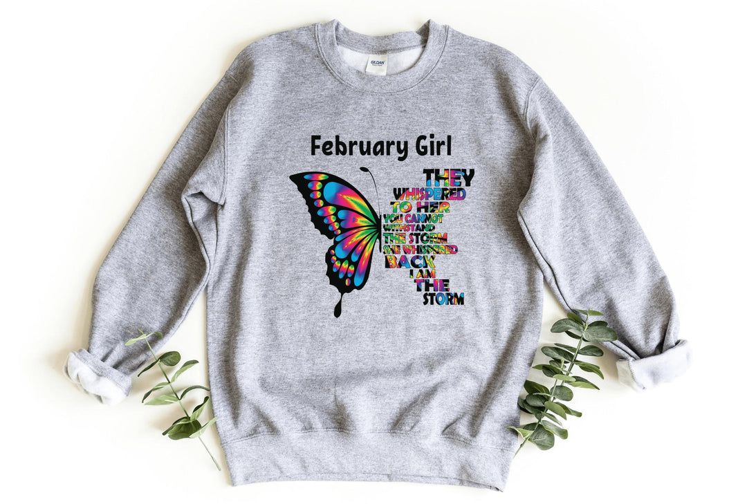 Sweatshirts-Butterfly Birthday Girl Sweatshirt (Customize Your Month)-S-Sport Grey-Jack N Roy
