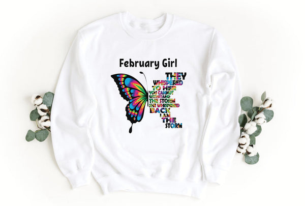 Sweatshirt-Butterfly Birthday Girl Sweatshirt (Customize Your Month)-S-White-Jack N Roy