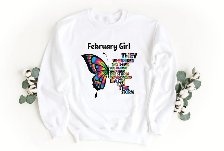 Sweatshirts-Butterfly Birthday Girl Sweatshirt (Customize Your Month)-S-White-Jack N Roy