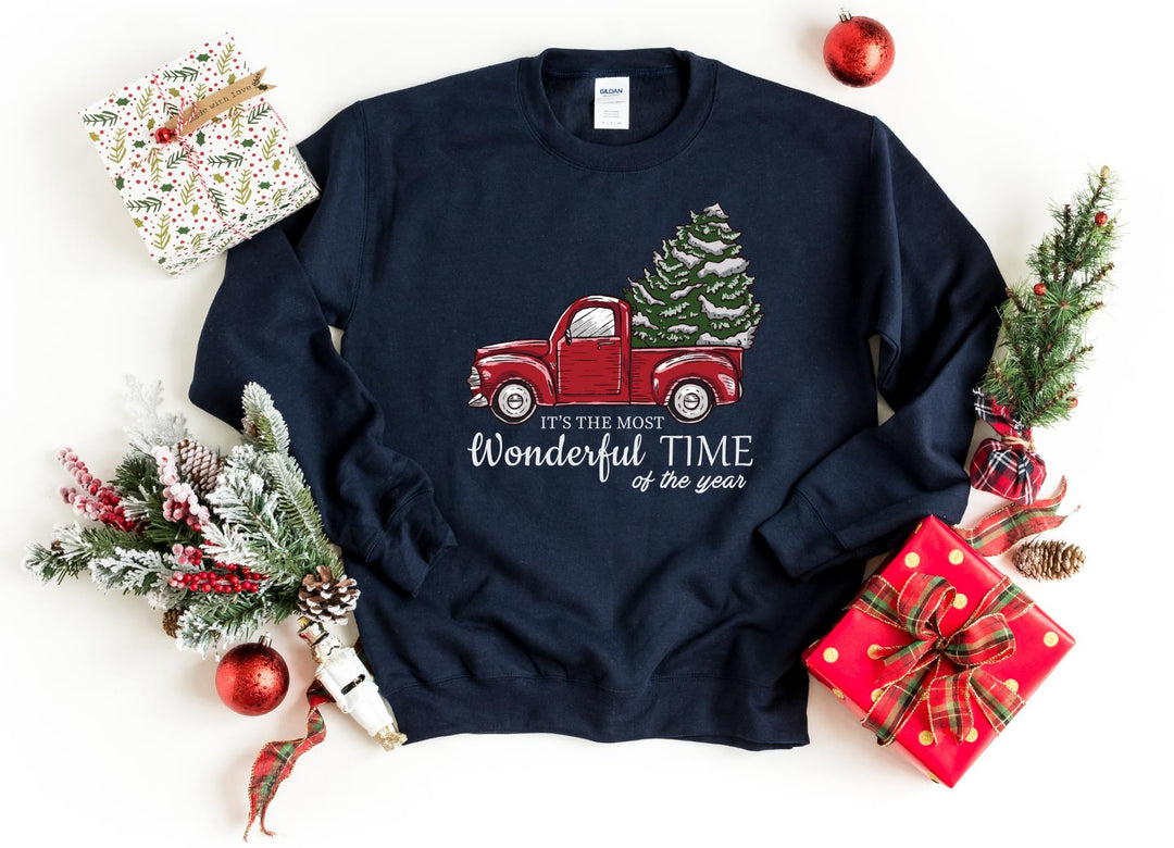 Sweatshirts-Christmas Truck Sweatshirt-S-Navy-Jack N Roy