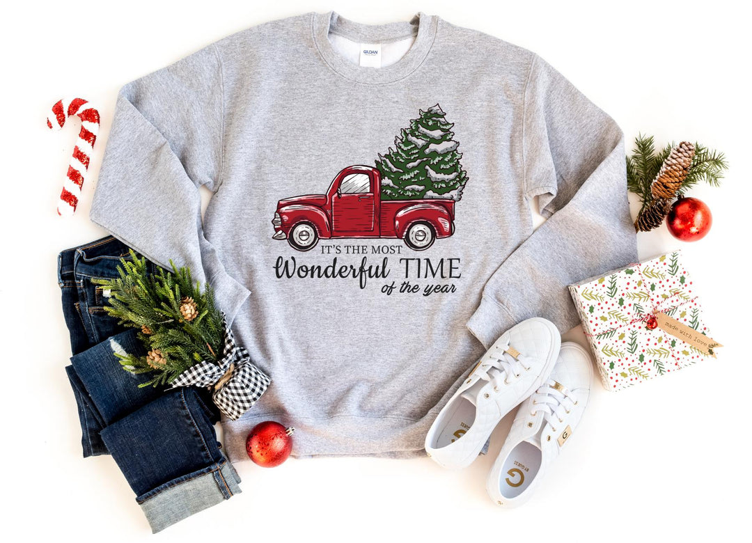 Sweatshirts-Christmas Truck Sweatshirt-S-Sport Grey-Jack N Roy