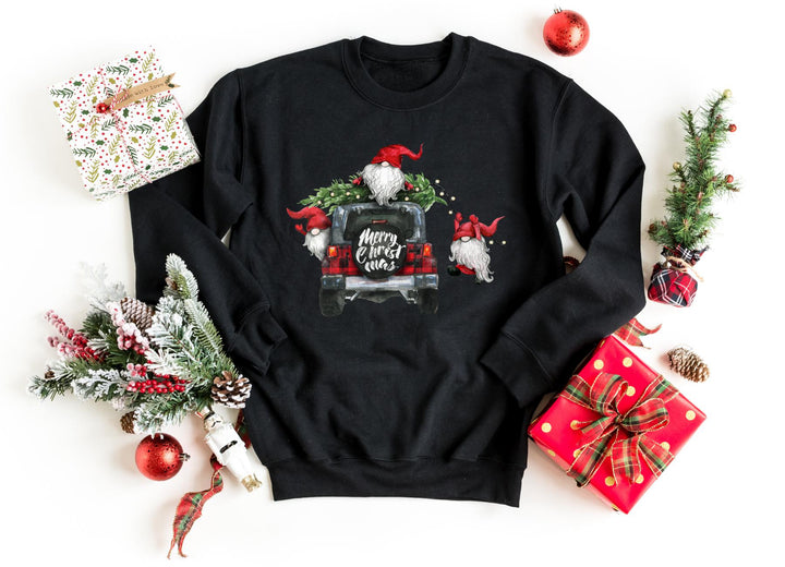 Sweatshirts-Gnomes On Christmas Truck Sweatshirt-S-Black-Jack N Roy