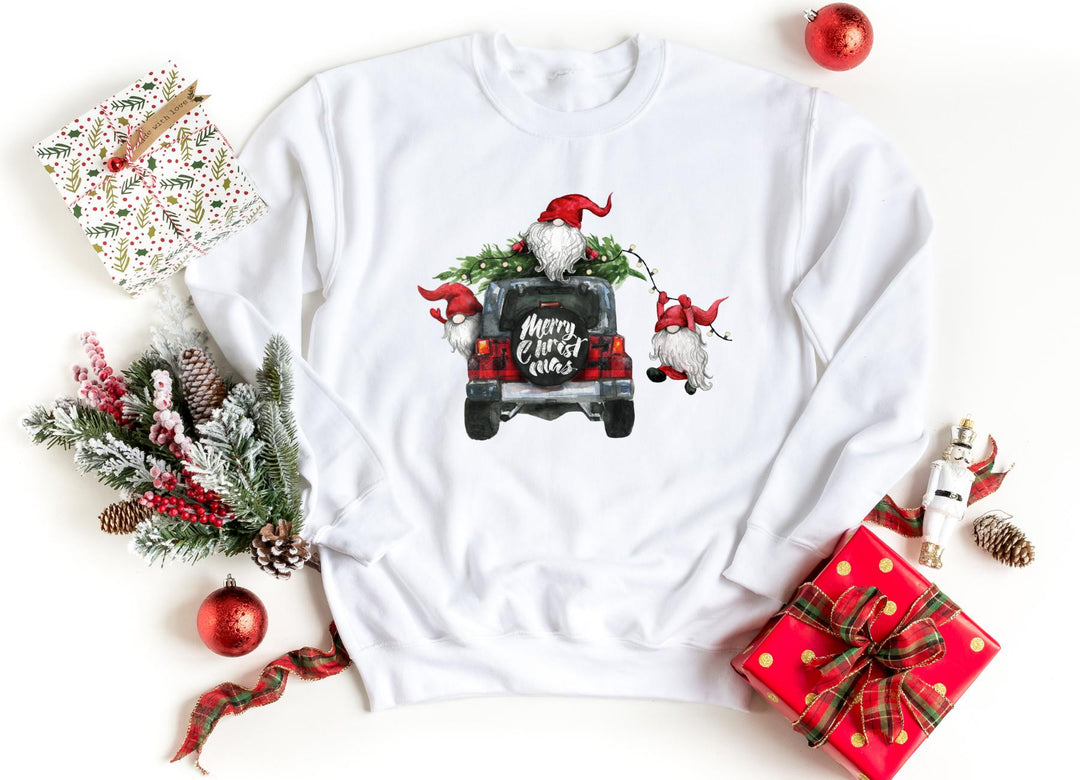 Sweatshirts-Gnomes On Christmas Truck Sweatshirt-S-White-Jack N Roy