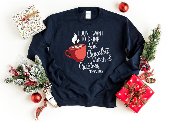 Sweatshirts-Hot Chocolate & Christmas Movies Sweatshirt-S-Navy-Jack N Roy