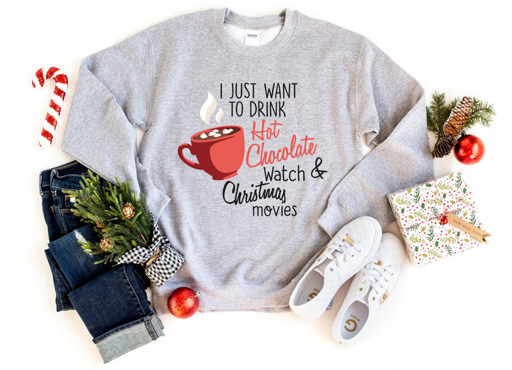 Sweatshirts-Hot Chocolate & Christmas Movies Sweatshirt-S-Sport Grey-Jack N Roy