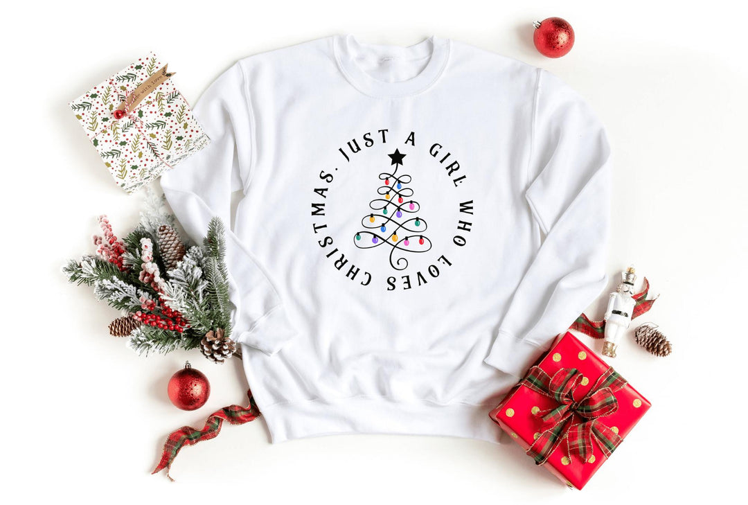 Sweatshirts-Just A Christmas Girl Sweatshirt-S-White-Jack N Roy