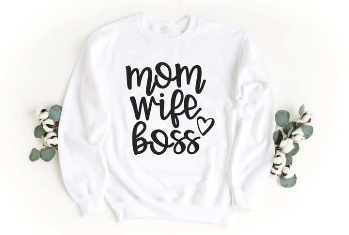 Sweatshirts-Mom Wife Boss Sweatshirt-S-White-Jack N Roy