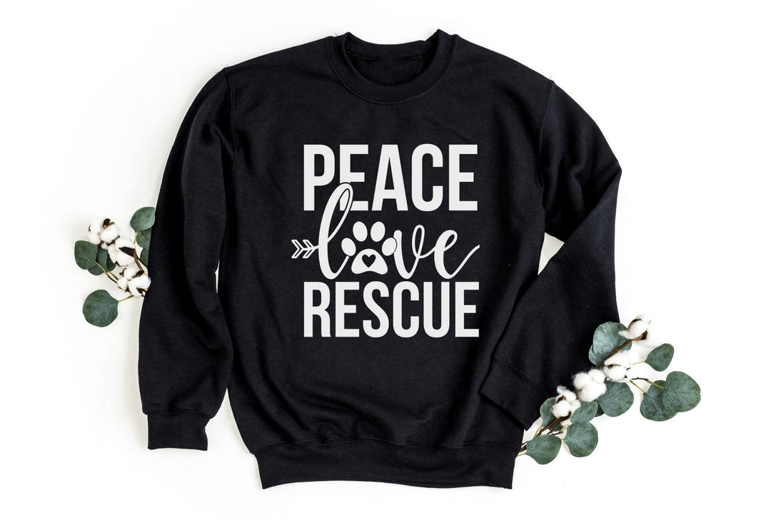 Sweatshirts-Peace Love Rescue Sweatshirt-S-Black-Jack N Roy