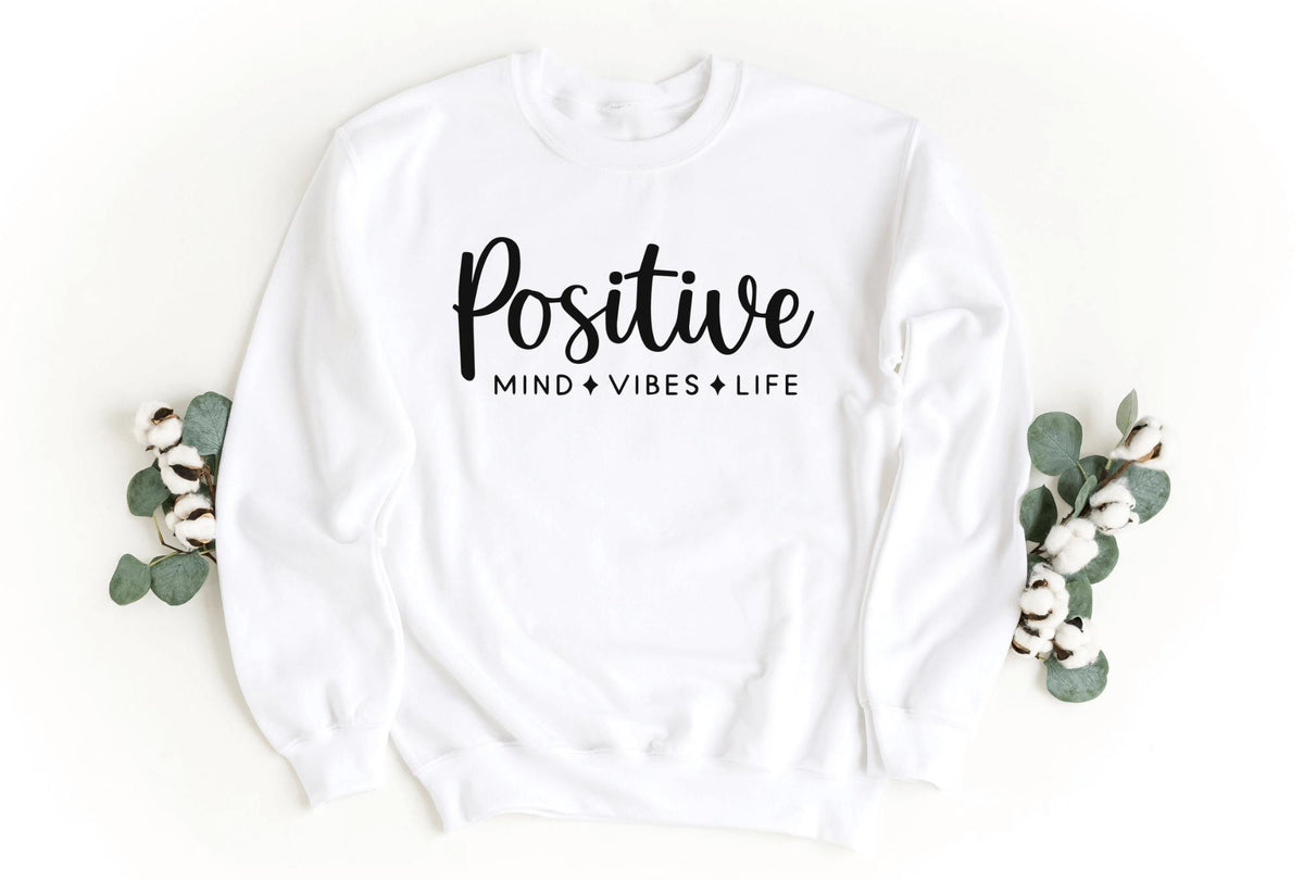 Sweatshirt-Positive Mind, Vibes, Life Sweatshirt-S-White-Jack N Roy
