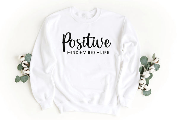 Sweatshirt-Positive Mind, Vibes, Life Sweatshirt-S-White-Jack N Roy