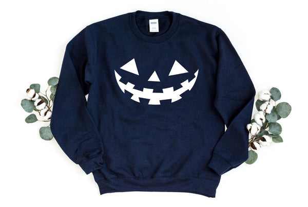 Sweatshirt-Pumpkin Face Sweatshirt-S-Navy-Jack N Roy