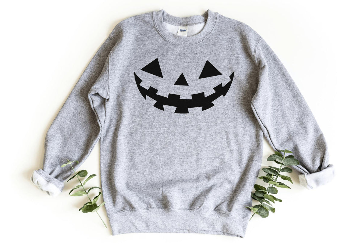 Sweatshirt-Pumpkin Face Sweatshirt-S-Sport Grey-Jack N Roy