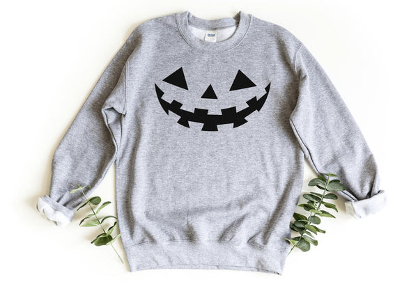 Sweatshirt-Pumpkin Face Sweatshirt-S-Sport Grey-Jack N Roy