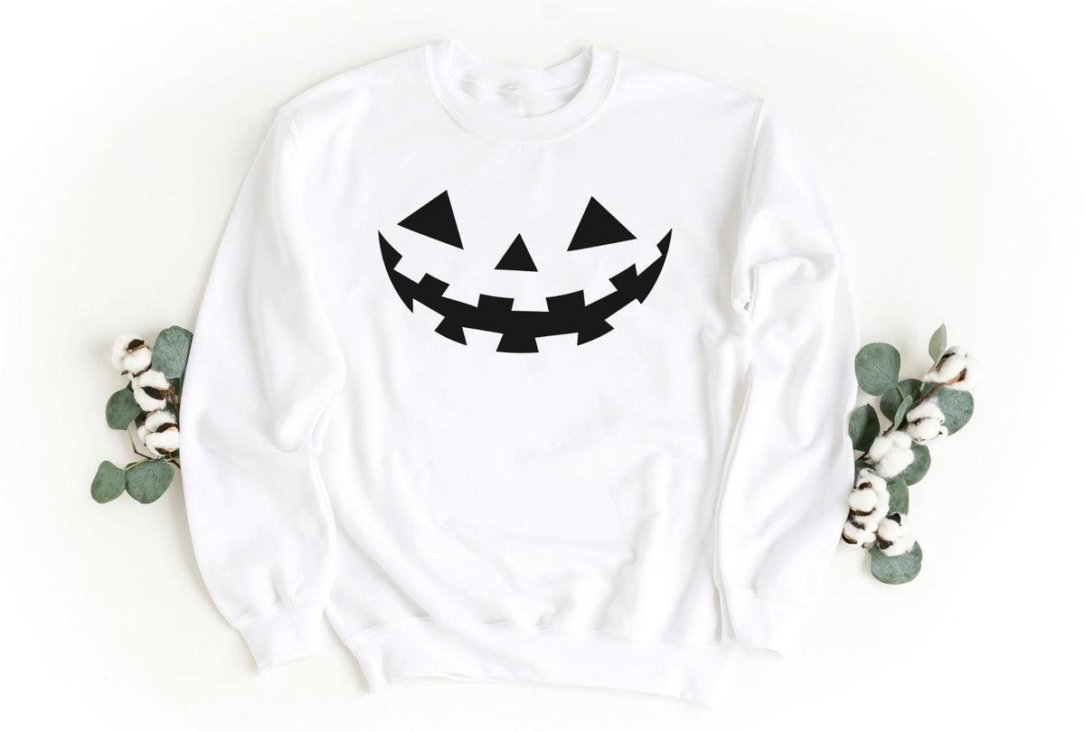Sweatshirt-Pumpkin Face Sweatshirt-S-White-Jack N Roy