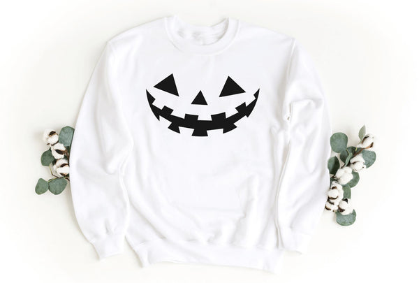 Sweatshirt-Pumpkin Face Sweatshirt-S-White-Jack N Roy