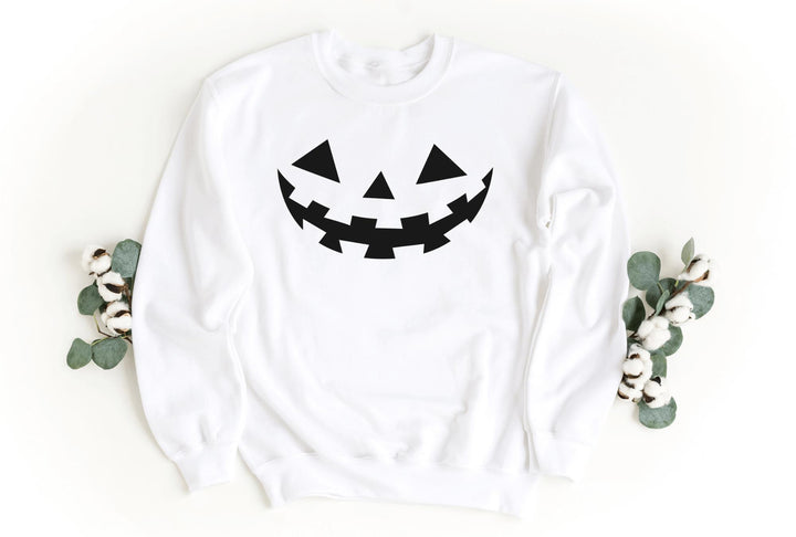 Sweatshirts-Pumpkin Face Sweatshirt-S-White-Jack N Roy