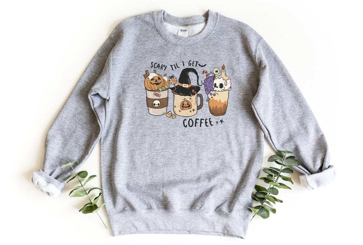 Sweatshirt-Scary Til I Get Coffee Sweatshirt-S-Sport Grey-Jack N Roy
