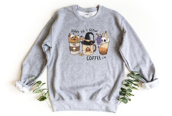 Sweatshirt-Scary Til I Get Coffee Sweatshirt-S-Sport Grey-Jack N Roy