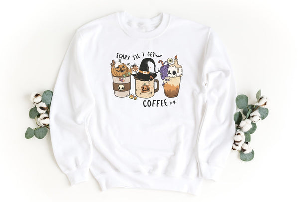 Sweatshirt-Scary Til I Get Coffee Sweatshirt-S-White-Jack N Roy