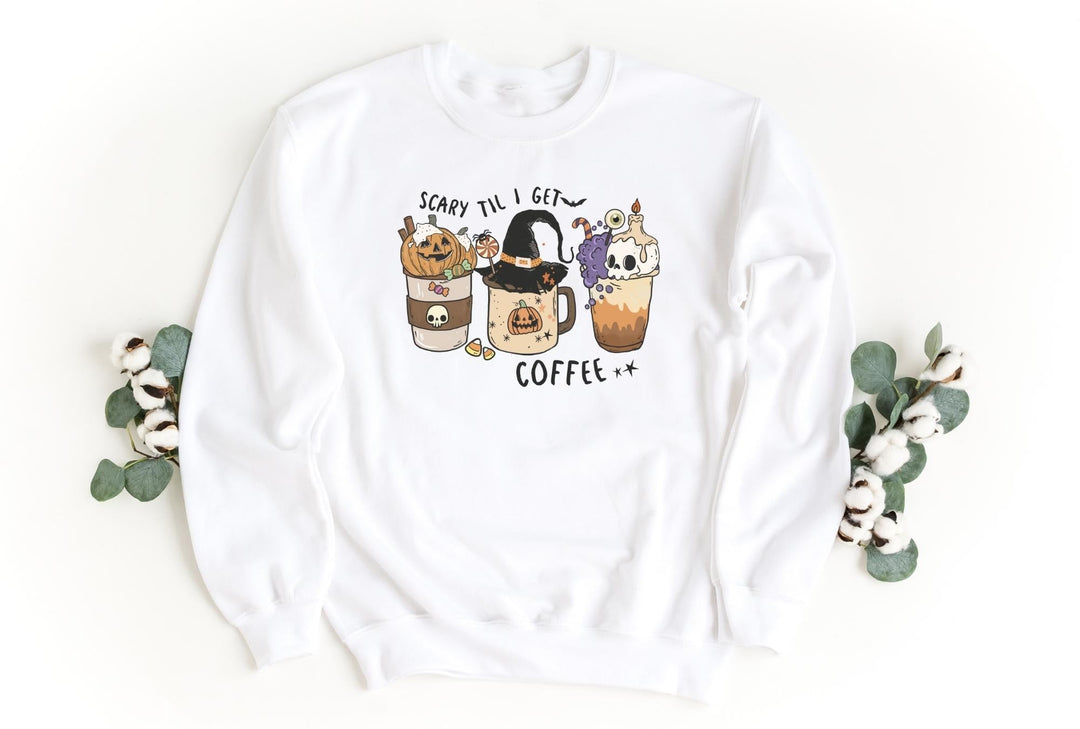 Sweatshirts-Scary Til I Get Coffee Sweatshirt-S-White-Jack N Roy