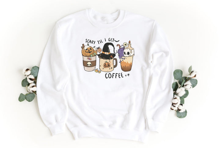 Sweatshirts-Scary Til I Get Coffee Sweatshirt-S-White-Jack N Roy