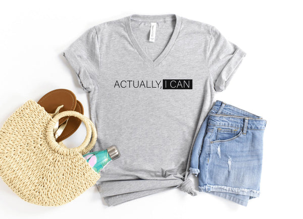 V-Neck Shirt-Actually I Can V-Neck-S-Athletic Heather-Jack N Roy