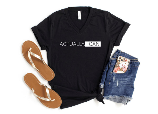 V-Neck Shirt-Actually I Can V-Neck-S-Black-Jack N Roy