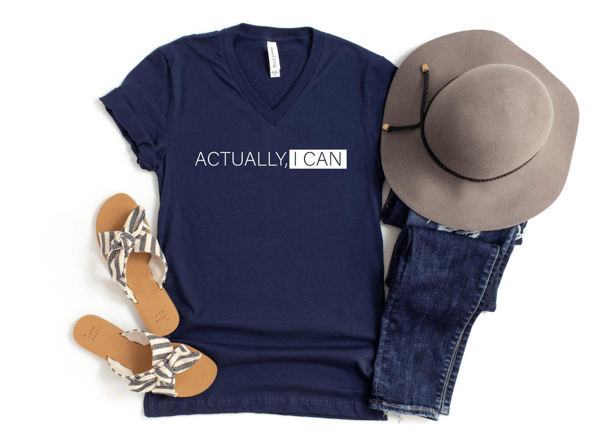 V-Neck Shirt-Actually I Can V-Neck-S-Navy-Jack N Roy