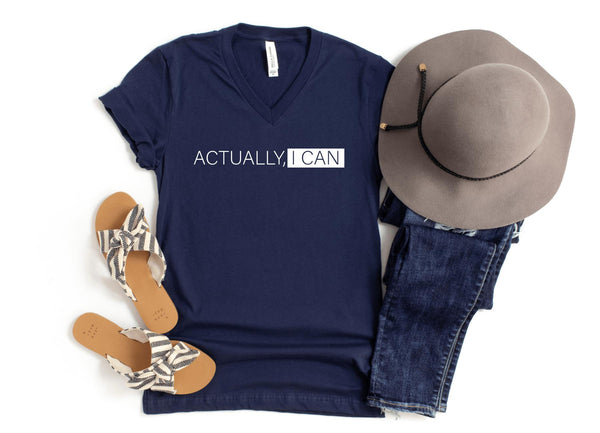 V-Neck Shirt-Actually I Can V-Neck-S-Navy-Jack N Roy